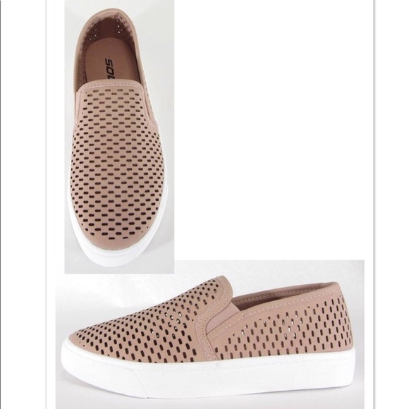 Pink Peplum Boutique Shoes - Mauve perforated slip on sneakers